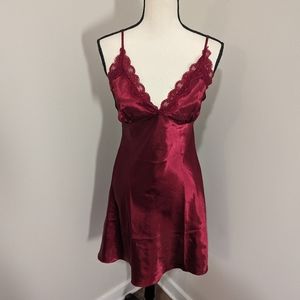 Satin and lace dark red nightgown slip babydoll lingerie gown size L